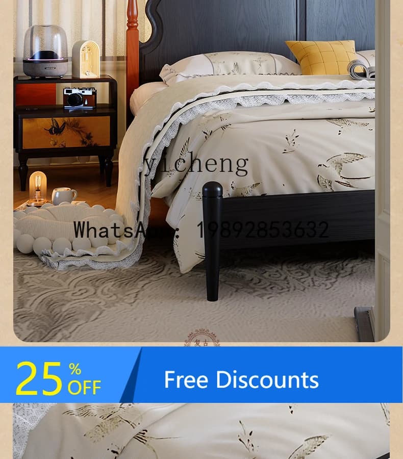 AA  retro solid wood bed master bedroom  meters antique double black bed