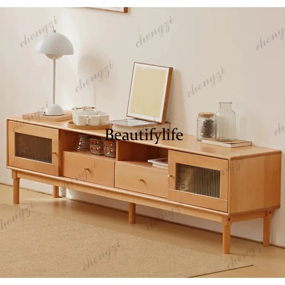 Beech solid wood TV cabinet simple Nordic Japanese small apartment storage storage furniture