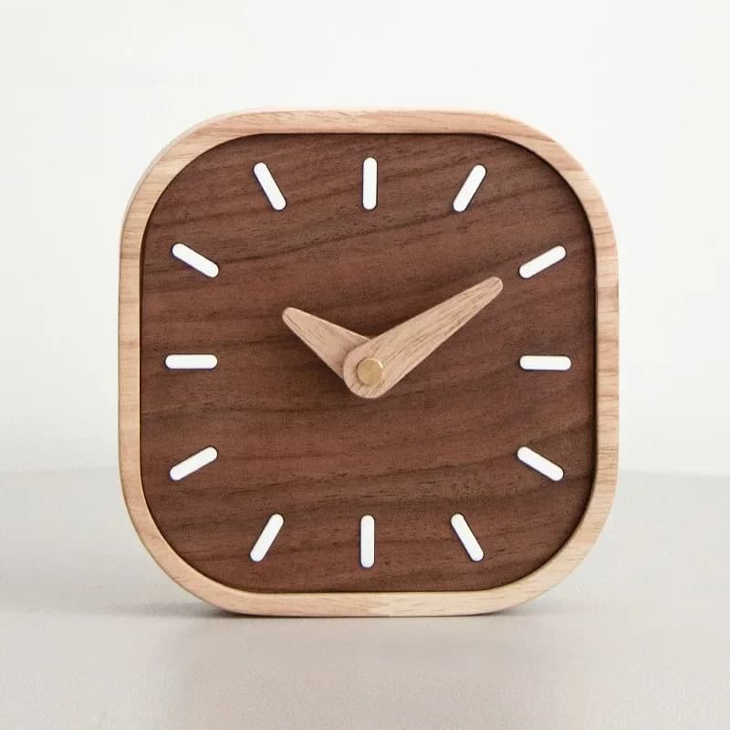 1Pcs Handmade Black Walnut Solid Wood Clock Desktop Silent Table Clocks Headrest Mini Watch Nordic Home Creative Decoration