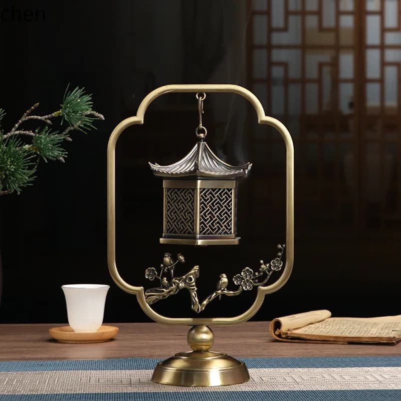 HT  Creative metal interior decoration, tea room, Buddhist retro incense burner