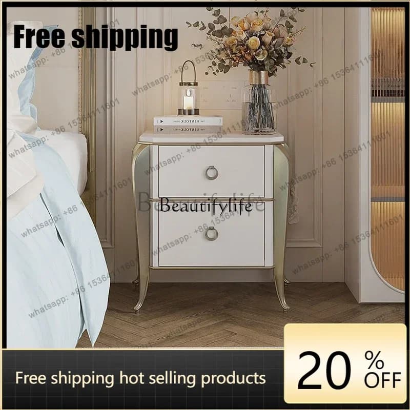 HJ Solid wood bedside table American light luxury bedroom mahogany locker