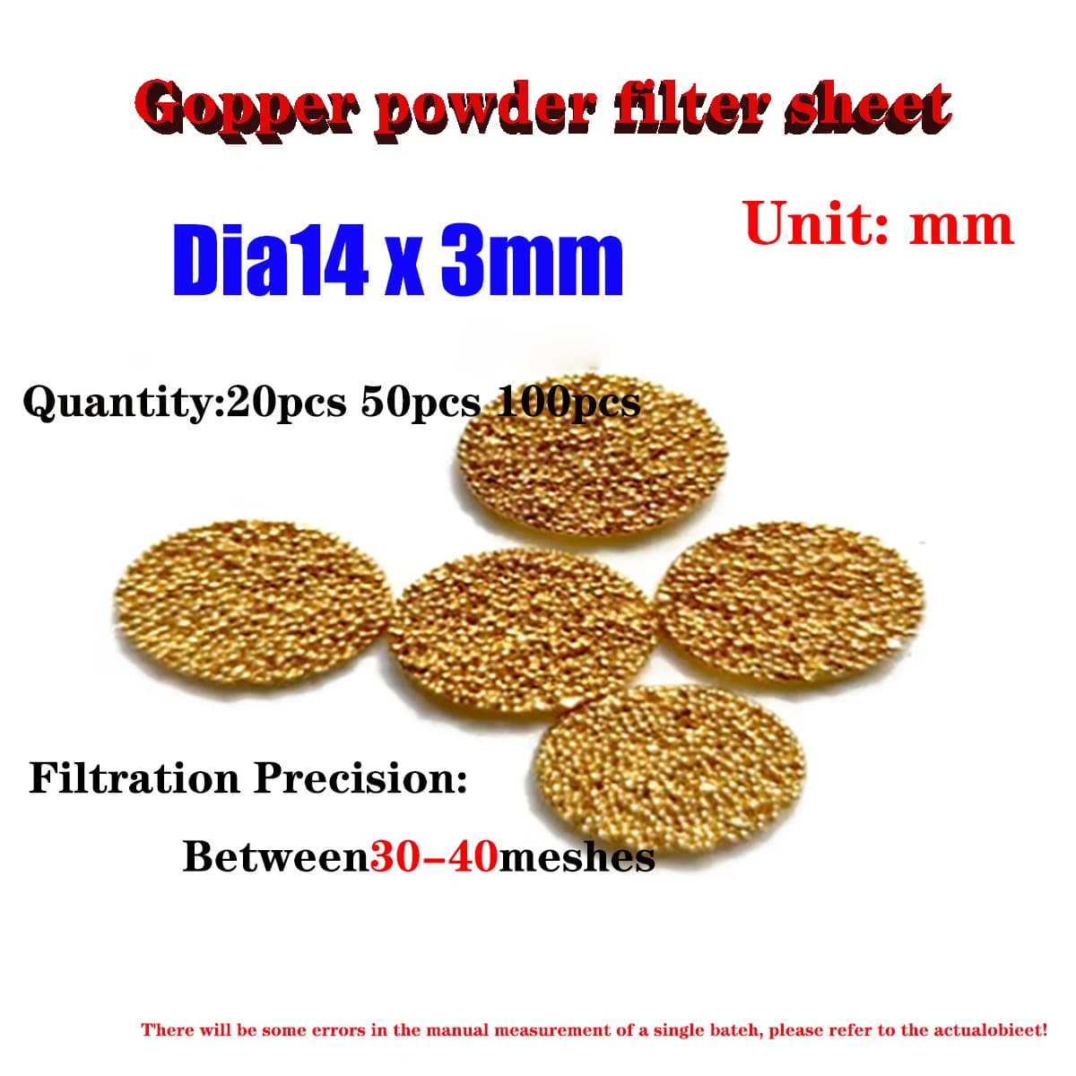 Dia14x3mm Copper Powder Sintered Filter Disc Circular Filter Filtration Granular Air Filter Column Precision Between 30-40Meshes