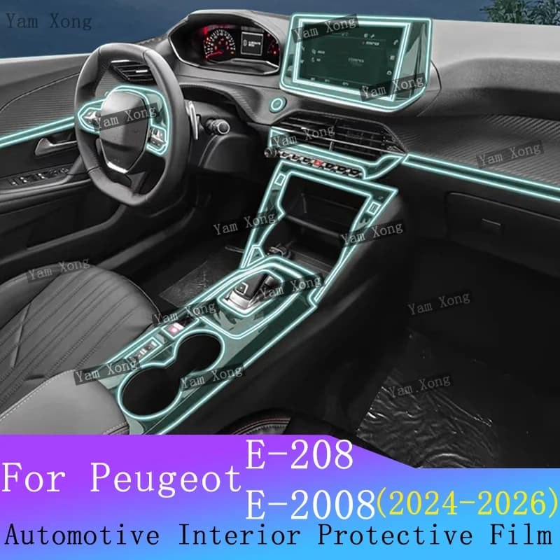 For Peugeot E-2008 E-208 Full Set Interior Film Gear Panel Transparent Protection Sticker Navigation Screen Anti-scratch Films