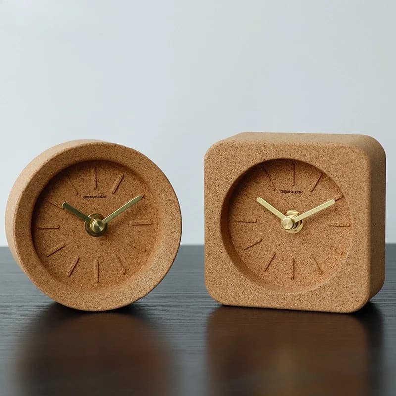 10cm European Simple Cork Table Clock Environmentally Friendly Materials Desktop Decorative Clock Quartz Silent Watch Home Decor