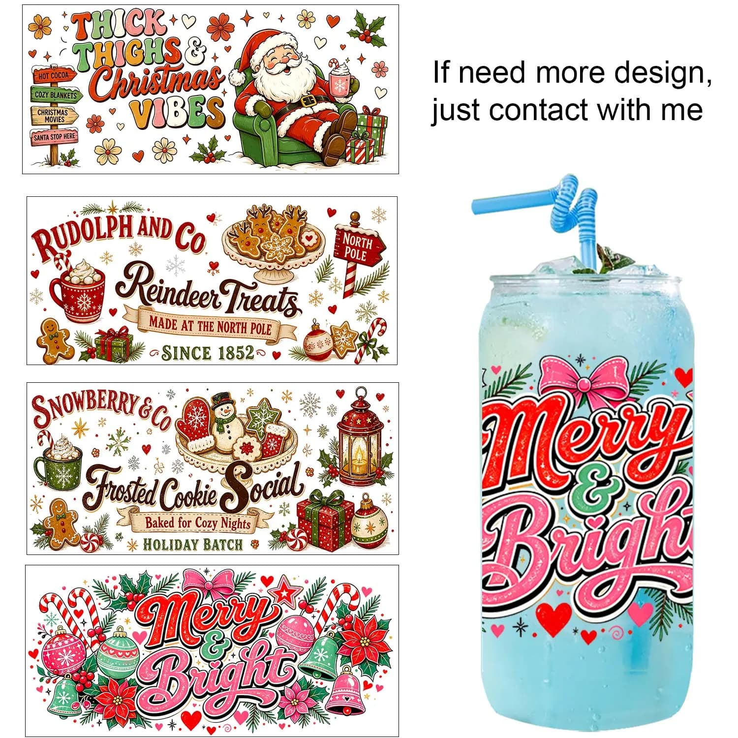 Merry Christmas Santa Claus Theme UV DTF Transfe Sticker Waterproof DIY Decals 3D transfers uvdtf stickers 16oz uv dtf cup wraps