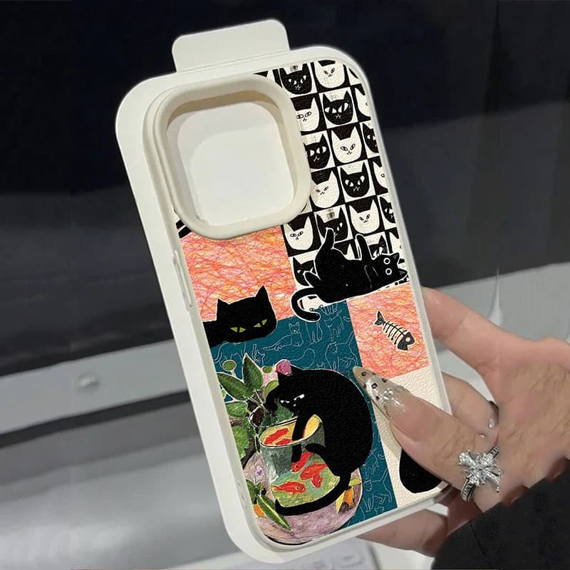 Black Cat Collage Pattern Soft Lichee Texture Phone Case for Xiaomi Poco F7 M6 X6 X5 X7 Pro F5 Mi 15T 14T 14 13 12 Pro Cover