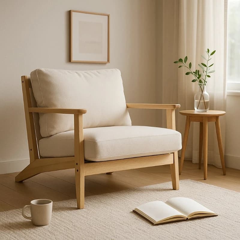 Japanese Solid Wood Single Sofa Natural Wood Lounge Chair Hotel Reception Living Room Seat Comfortable Lazy Chair Design