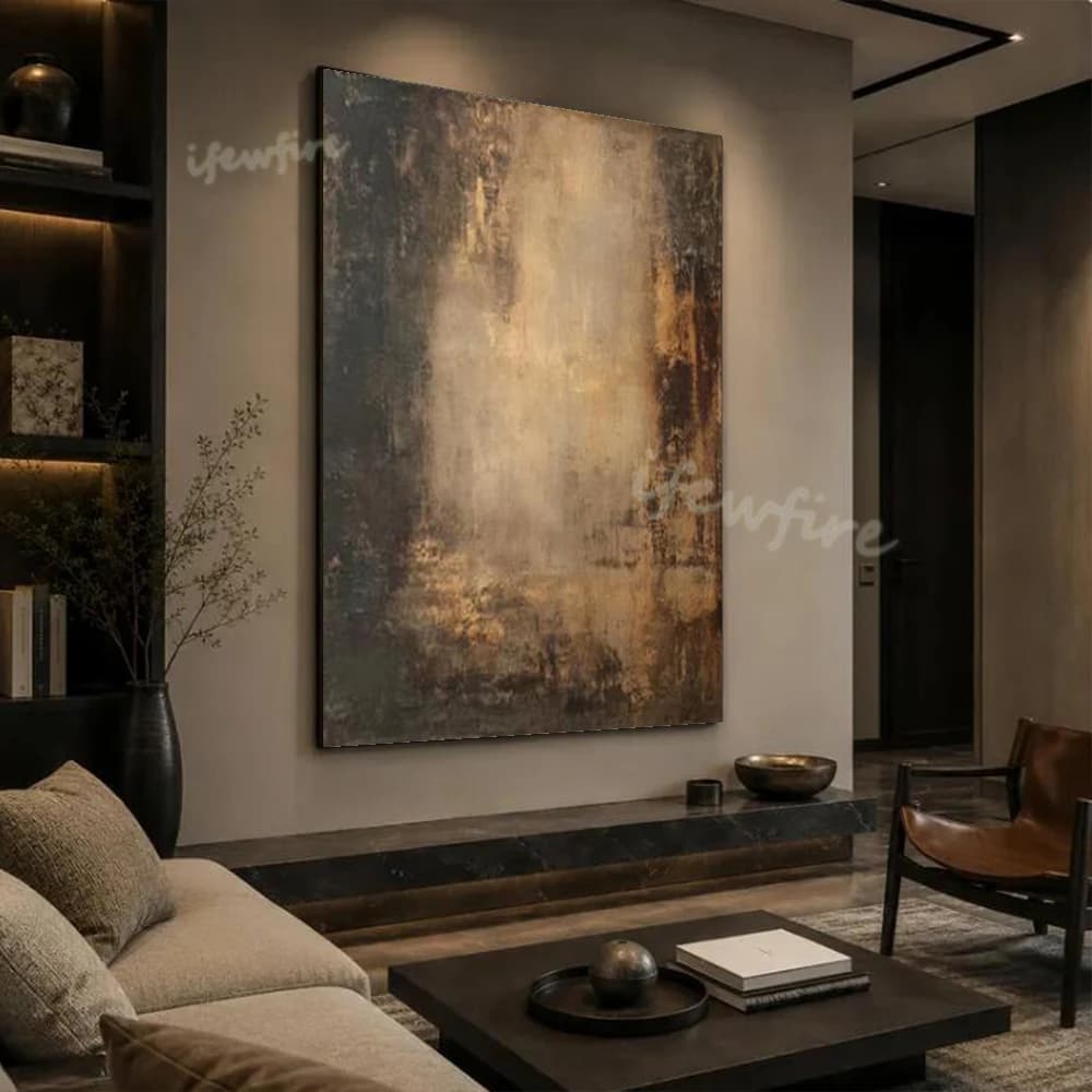 Modern 100% Handmade Abstract Oil Painting On Canvas Retro Black And Gold Texture Wall Art Picture For Living Room Decor Image