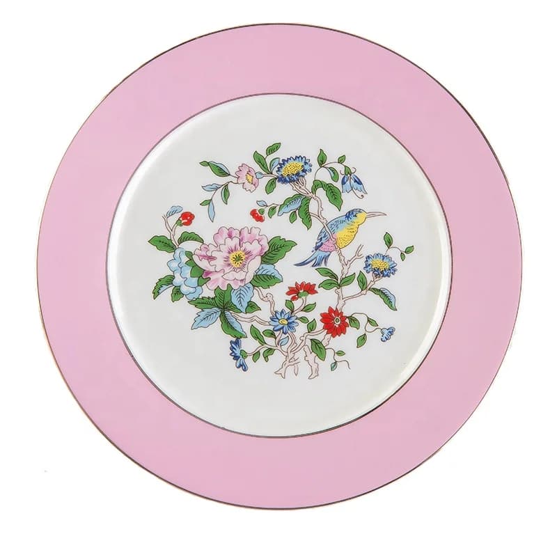 Bone china flower and bird pattern 8 /10 inch snack plate porcelain