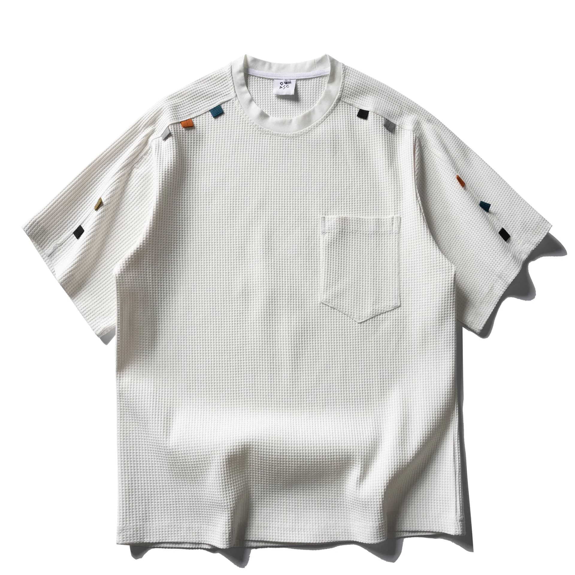 American Casual Waffle Grid Splicing Short Sleeved T-shirt for Men and Women Loose Half Sleeved T-shirt Trendy Couple Tee