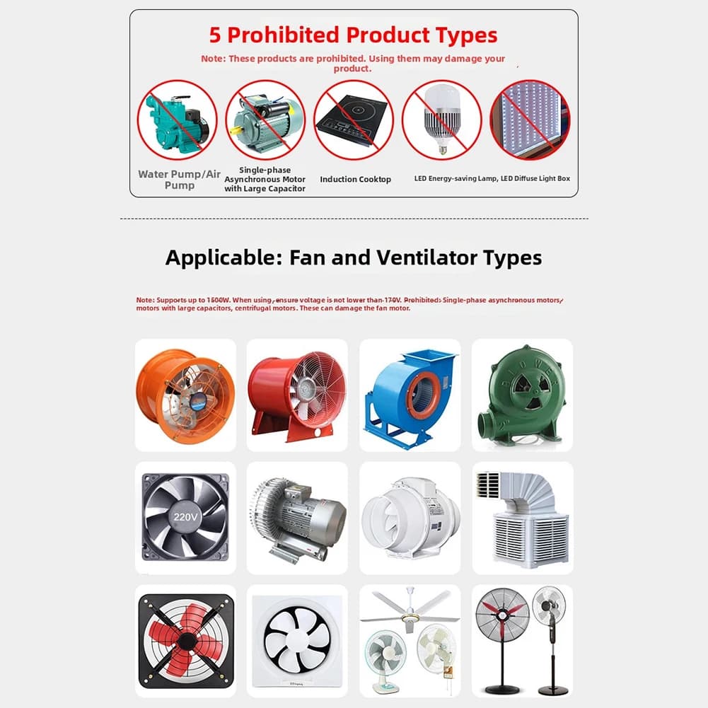 Adjustable AC Voltage Controller 110V Input 1500W Recommended Load for Power Tools and High Voltage Light Strips