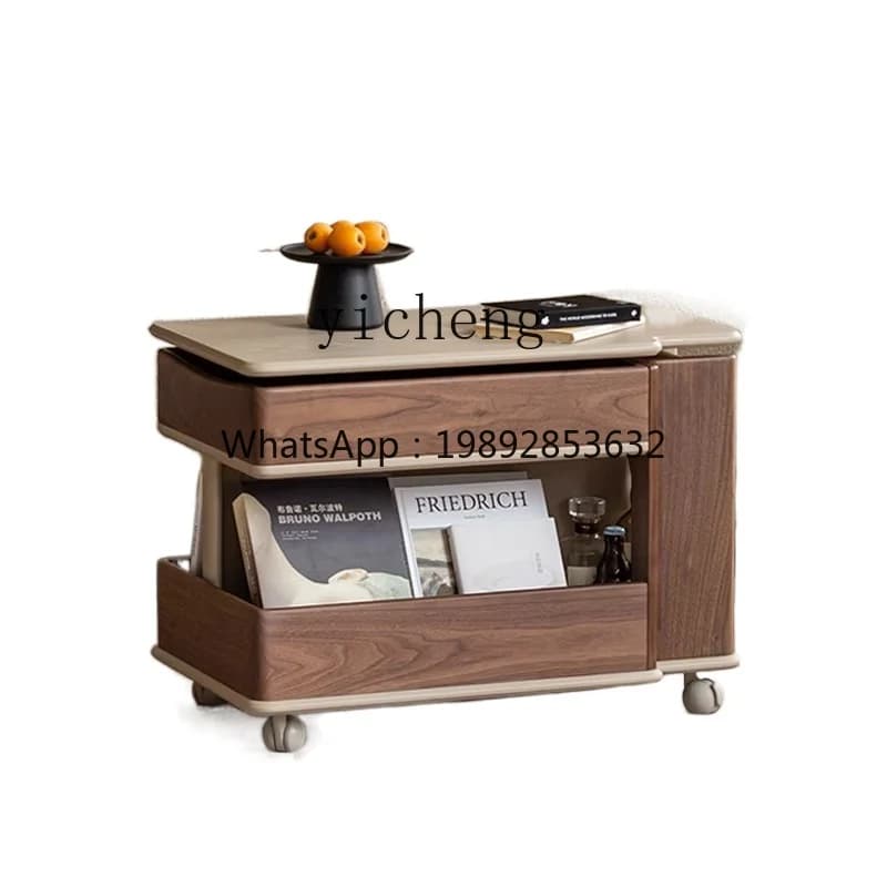 ZZXL Solid Wood Small Apartment Coffee Table Multi-Functional Mobile Storage Side Cabinet Simple Living Room Furniture