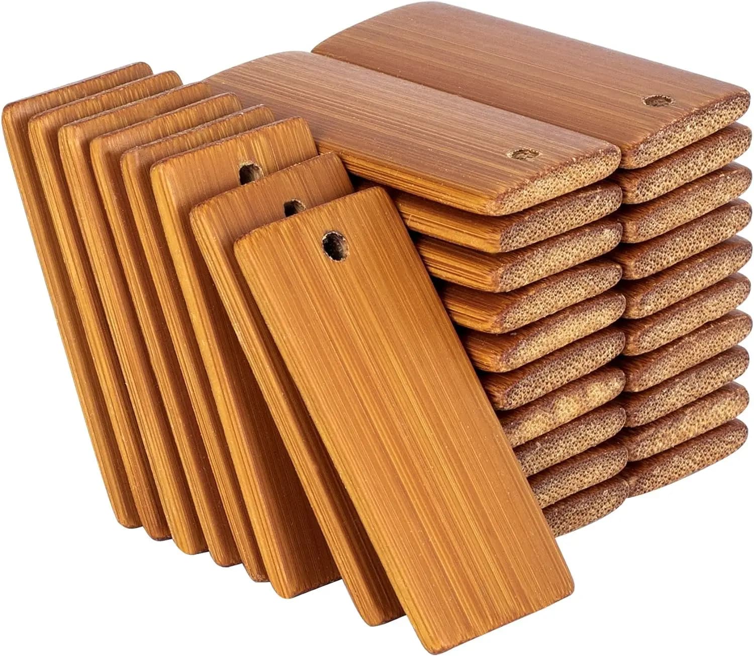 50Pcs Natural Wood Blanks 45x20mm Bamboo Tags For Keychain Rings Engraving Blanks Unfinished Tags Key Ring Tag