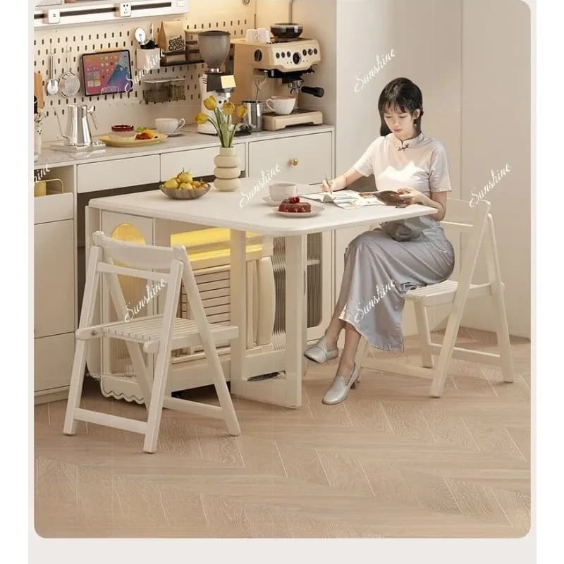 Small apartment cream wind retractable dining table multi-functional movable  FT