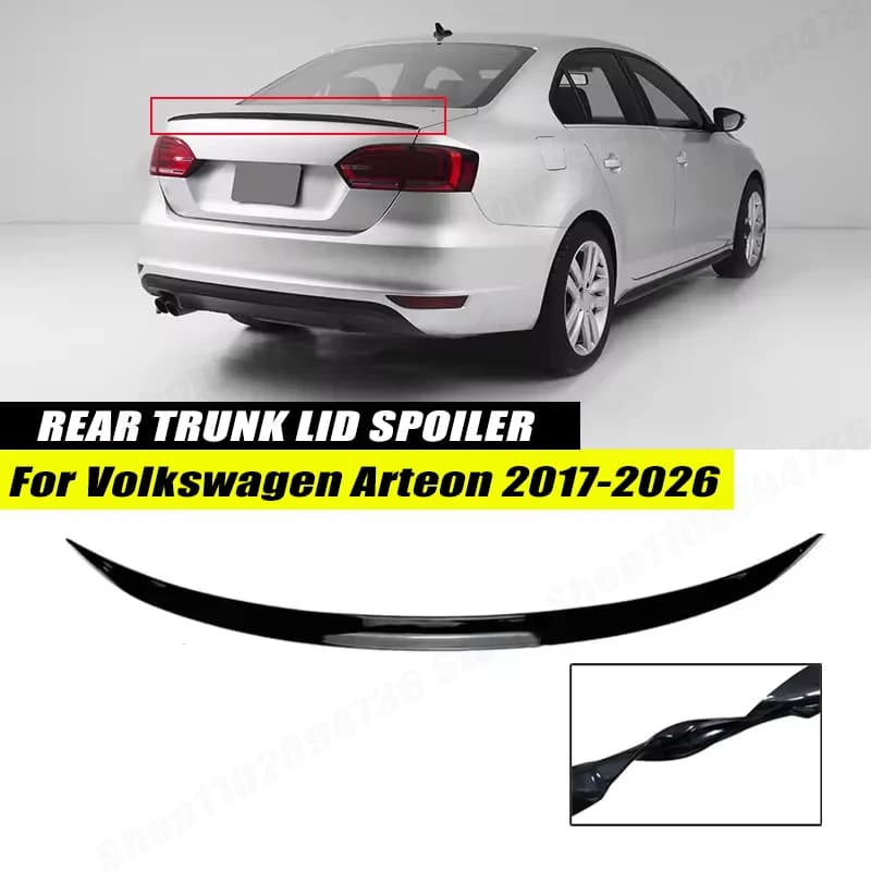 120CM Gloss Black Soft Rubber Rear Trunk Spoiler Lip Splitter 5D Carbon Look Car Accessories For Volkswagen Arteon 2017-2026