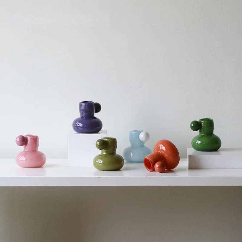 Glass Candle Holder Cartoon Candy Color Cute Round Ball Aromatherapy Ware Candelabrum Candlestick Home Decoration Accessories