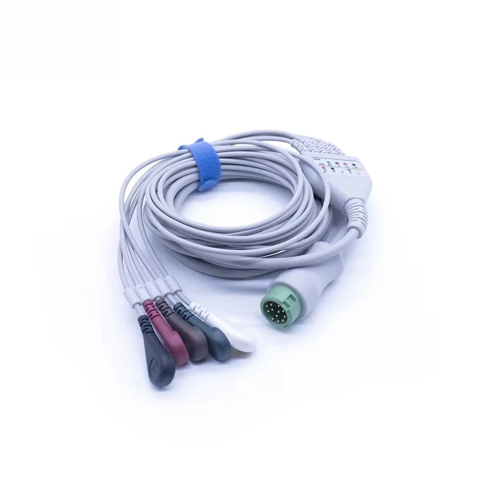 Customized Round 12-pin 5-lead Locking ECG Lead Cable, Compatible with Mindrays Monitors Power Signal Medical Cable