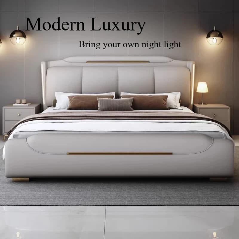 Light Lamp Luxury Bed Modern Unique Upholstery Double Bed Nightstands Storage Camas De Matrimonio Dormitorio House Furnitures