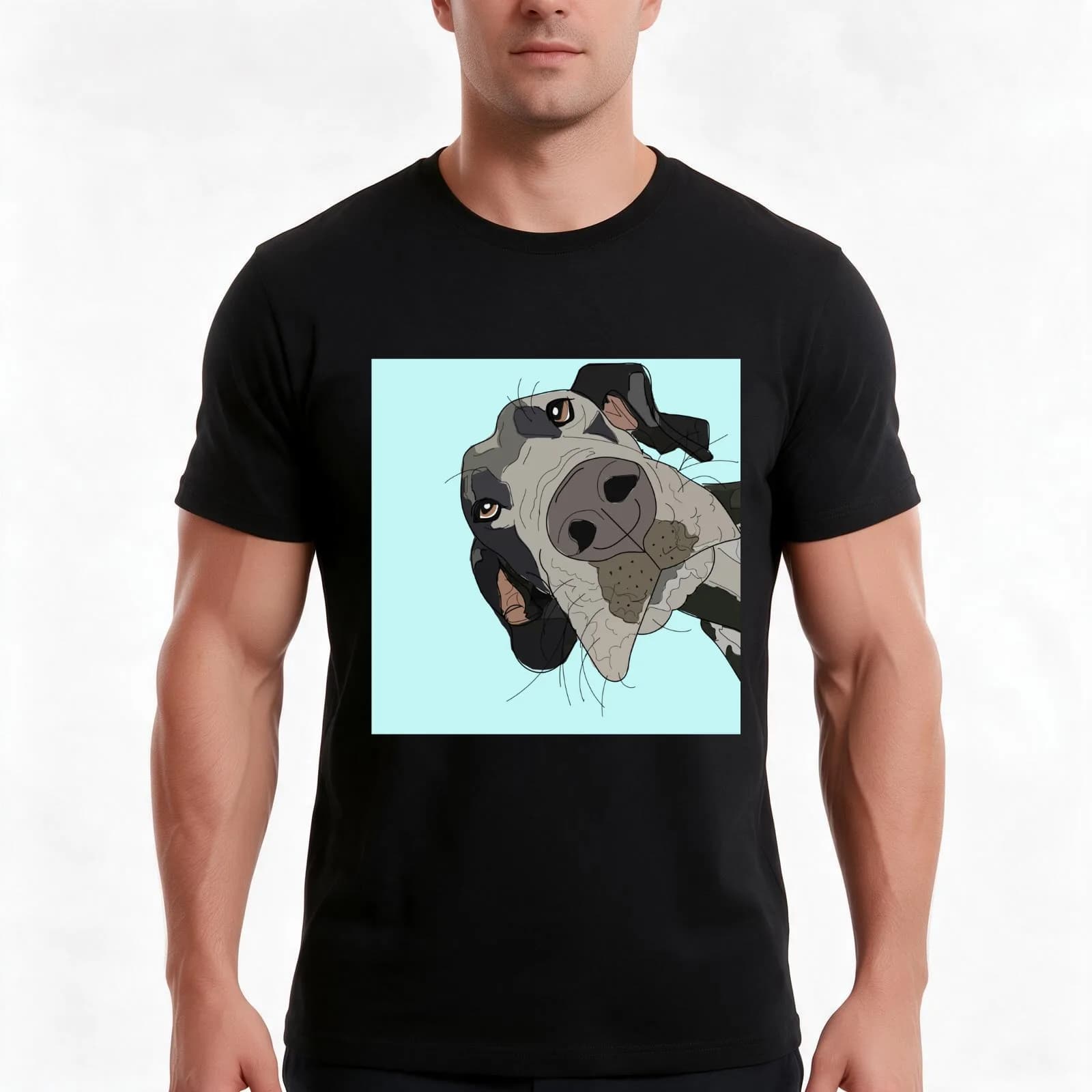 Great Dane In Your Face (teal) T-Shirt, Summer Casual Cotton Tee, Oversized Streetwear Tops, Vintage Graphic Print, 100% Cotton