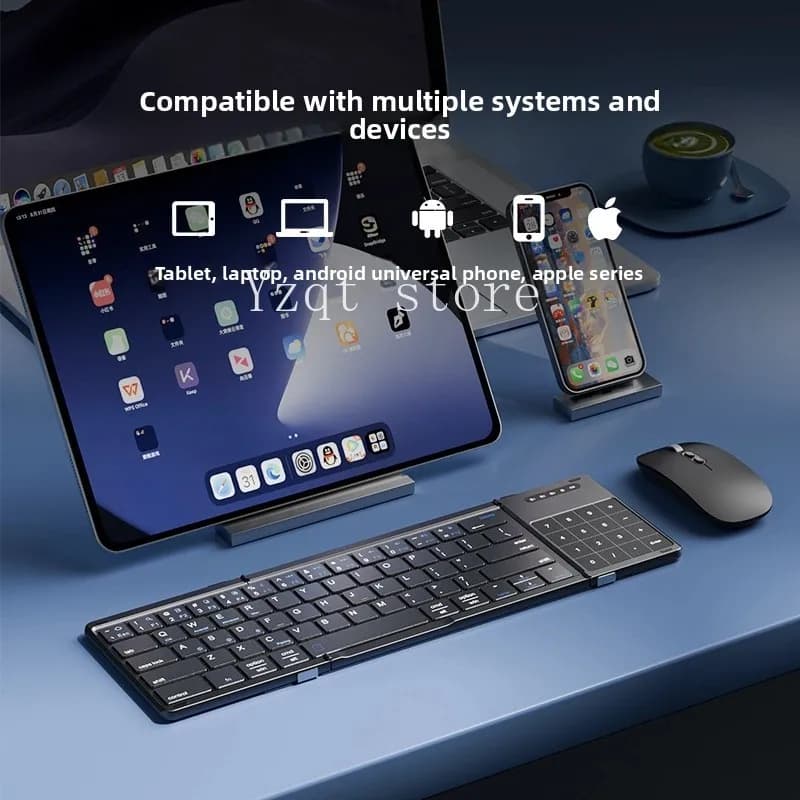 Keyboard, mouse, trackpad, Bluetooth triple folding portable set, suitable for mobile phones and tablets