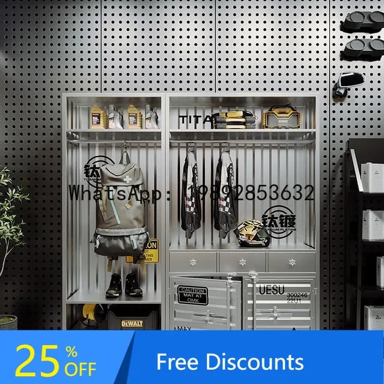 YFY Industrial Style Storage Cabinet Trophy Display Rack Car Modification Shop Wardrobe Iron Art Vintage Combination