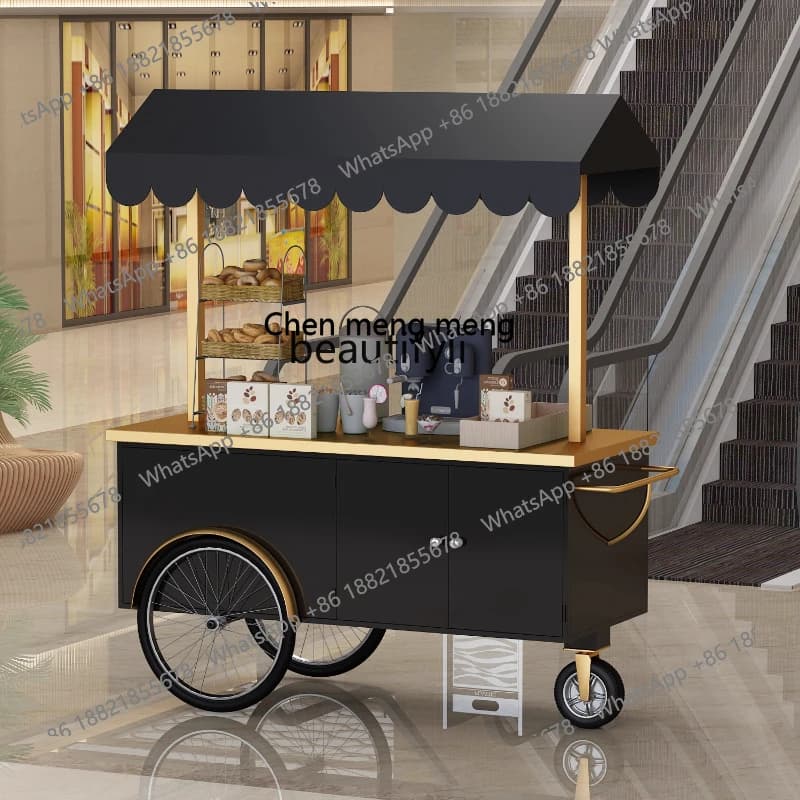 X Iron Art Flower Cart Mobile Coffee Touring Cart Display Tasting Mall Beverage Sales Cart