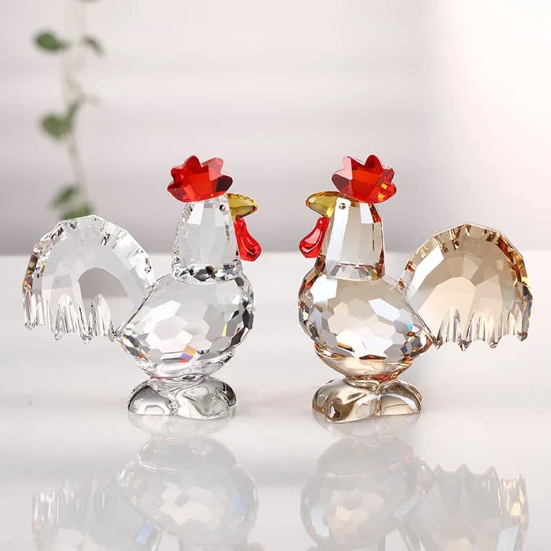 Crystal Rooster Sculpture Zodiac Mascot for Desk/Bar Decor Modern Minimalist Lucky Charm for Home & Office Chinese Animal Totem