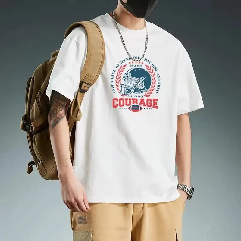 Cotton Heavy Duty Short Sleeve T-shirts Men's Half Sleeve O-neck Plus Size Printed Loose Casual Trendy T-shirts Male Cothes Tops