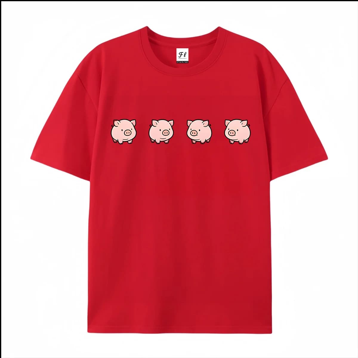 Unisex Short Sleeve T Shirt Four Cute Mini Pig Chest Print Casual Cotton Tees For Men Women Simple Cartoon Animal Theme Daily