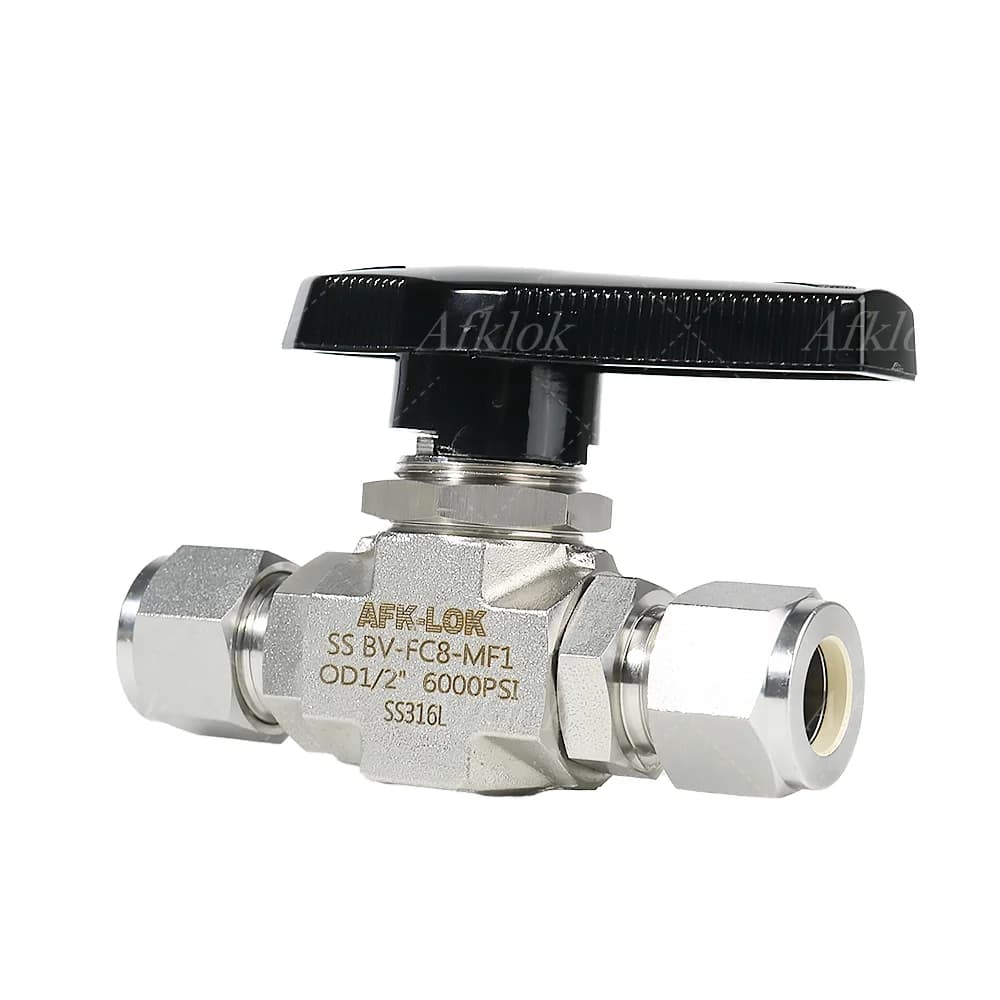 SS316L Ball Valve 1/8" to 3/8" 3000/6000psi High Pressure, Black Knob Handle, Ferrule Thread for Hydraulic/CNG Systems