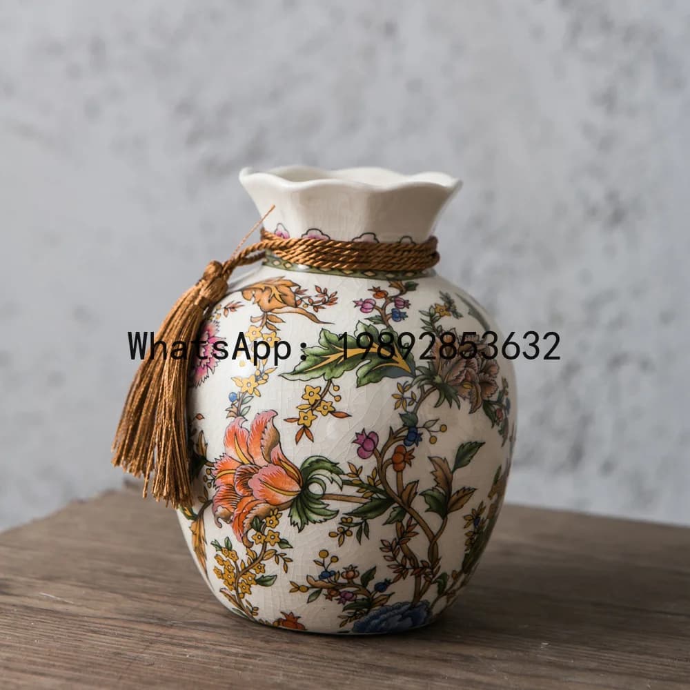 HP  American Retro Ceramic Vase Creative Lucky Bag Style New Chinese Decorations for Living Room Dining Table Desktop