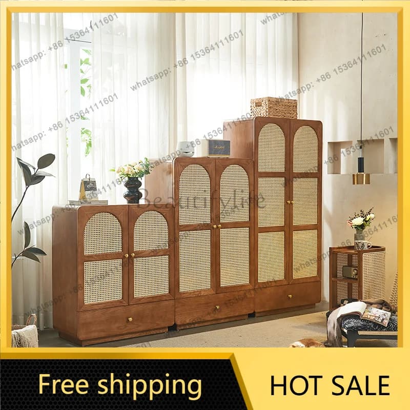 FG rattan craftsman Solid wood rattan Japanese-style locker Simple Nordic wabi-sabi style dining side cabinet