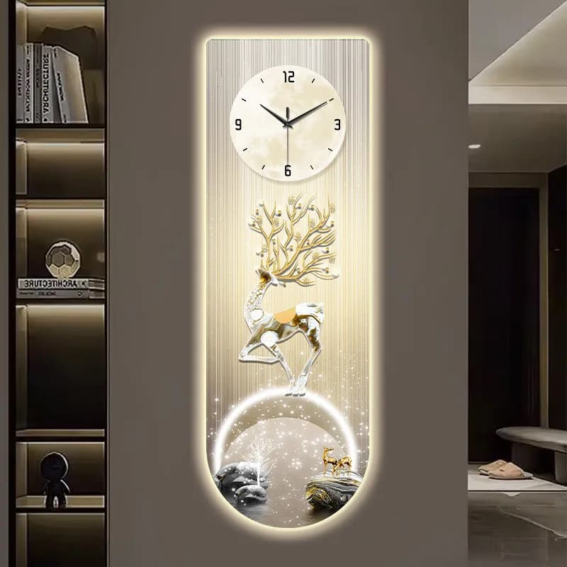 Modern Design Entrance Hall Digital Wall Clock Mute Restaurant Clock Corridor Wall Decor Decoration Mural LED 3D Light Painting