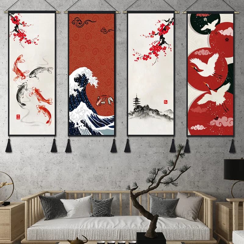 Japanese Ukiyo Great Wave Scroll Painting Art Home Decor Canvas Painting for Living Room Wall Picture Japan Poster Decoration