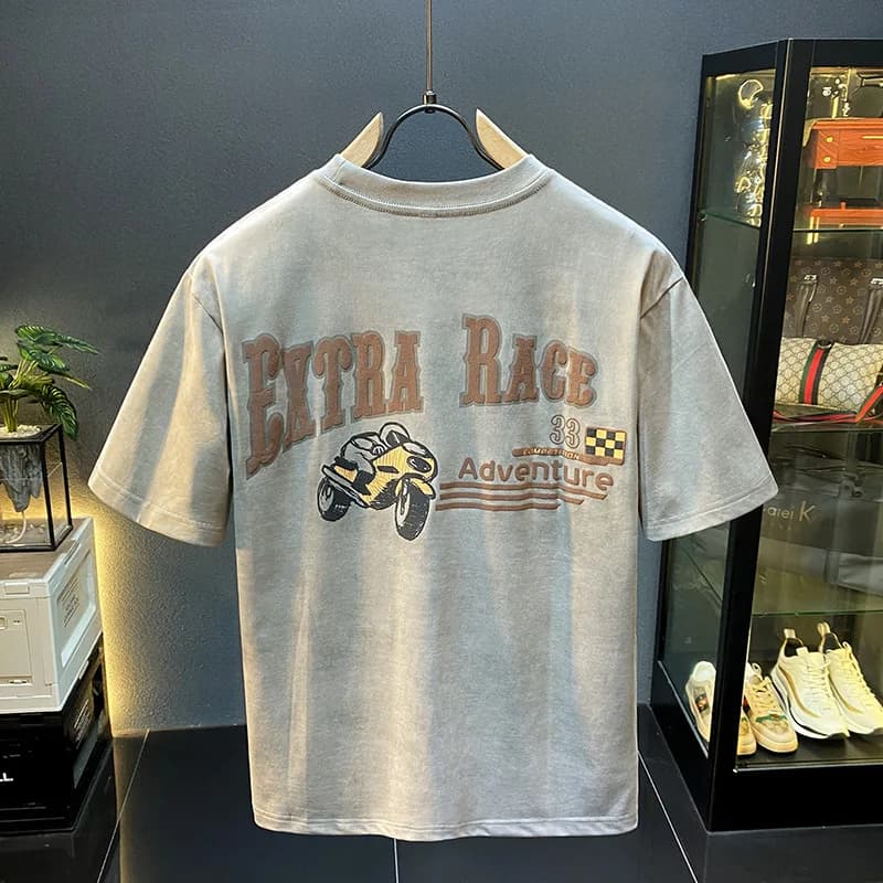 Retro high-end and cool casual T-shirt men's short sleeved summer trendy brand printed half sleeved loose tops