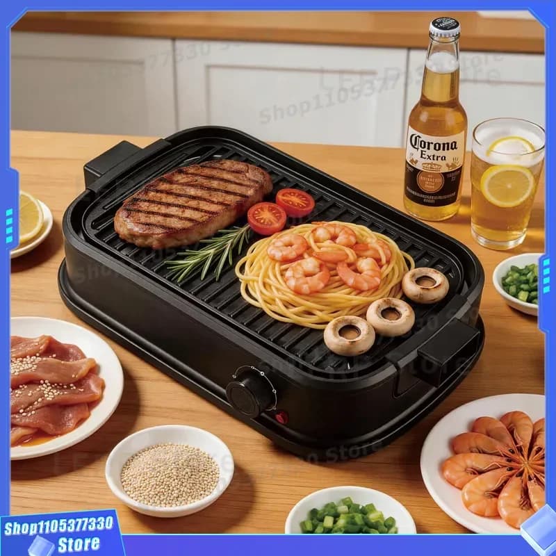 Electric Smokeless Indoor Grill CE CB Certified Portable Non Stick BBQ Machine for Home Kitchen Cooking Healthy Oil Free