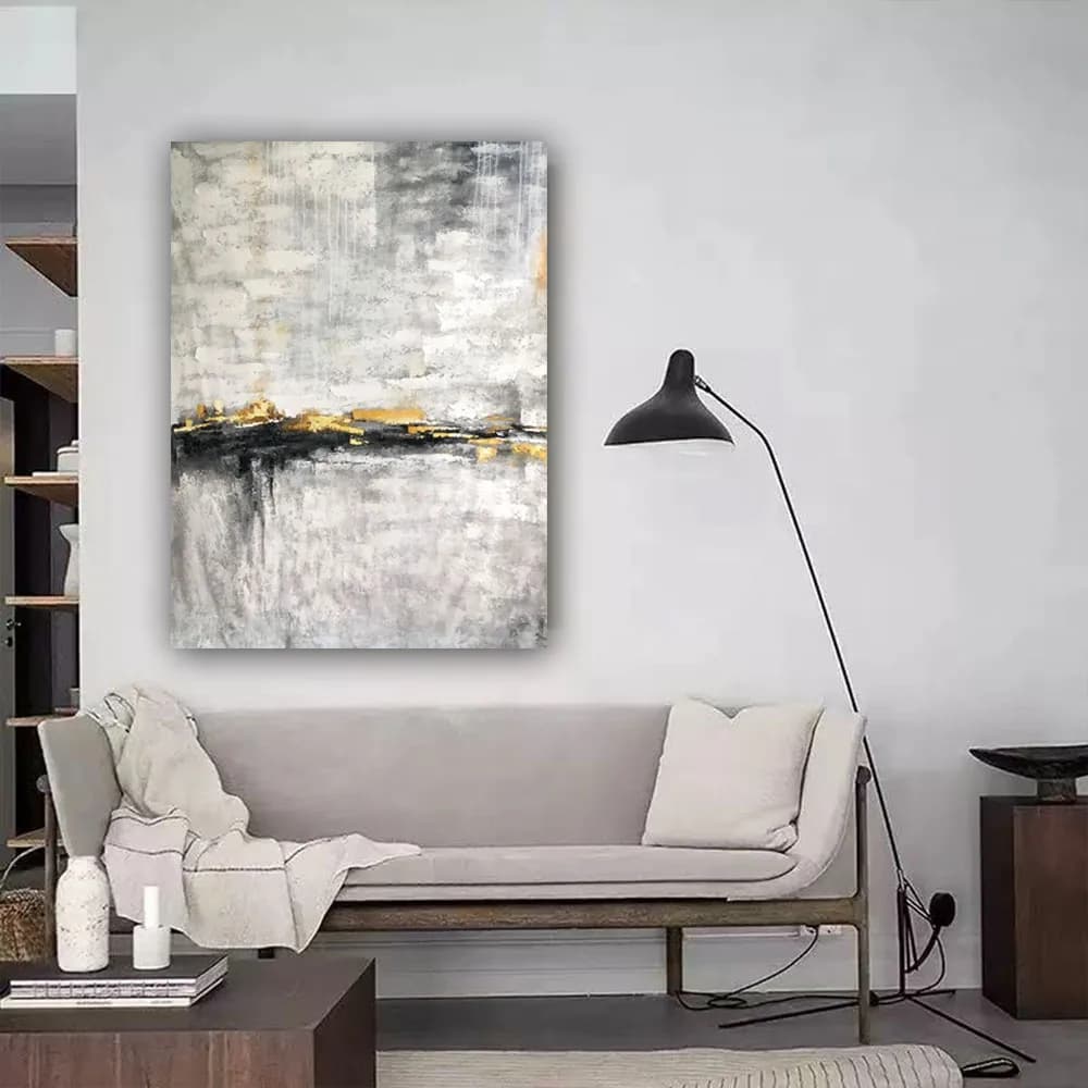 Abstract Geometric Line Wall Art 100% Hand-Painted Oil Painting Modern Black White Canvas Picture Hotel Office Home Room Decor