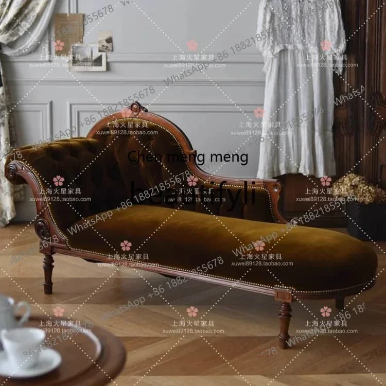 D178  French solid wood velvet princess sofa recliner retro carved beauty couch leisure chair