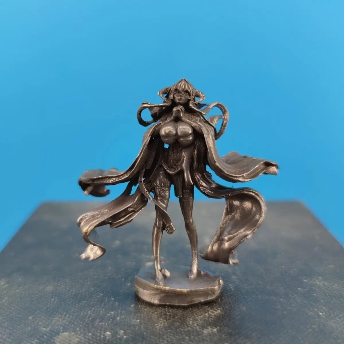 Antique Brass Vintage Handcrafted Mini Lady Figurine - Desktop Ornament, Home Decor Collectible Minimalist Display Piece