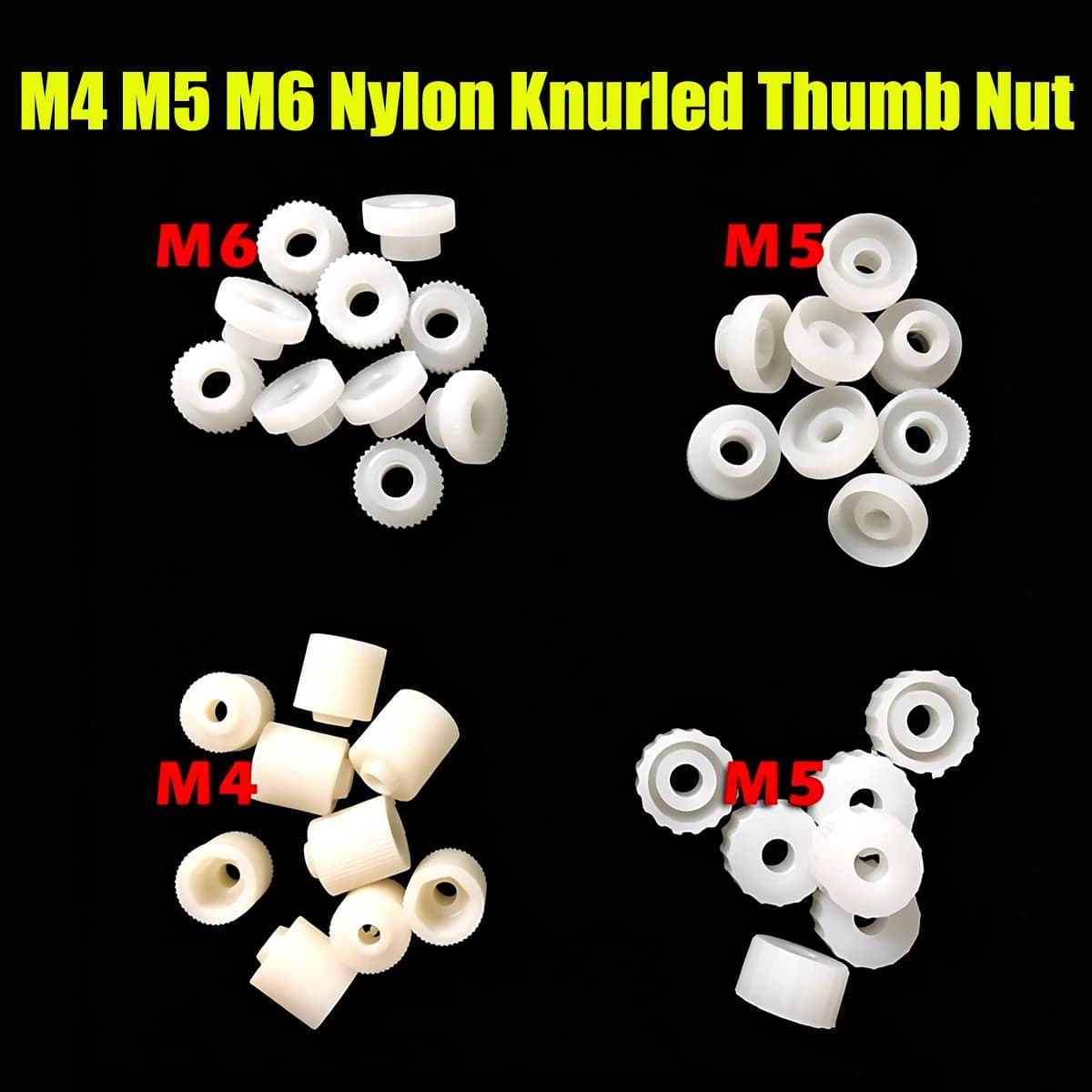 100pcs M4/M5/M6 Nylon Knurled Thumb Nut Plastic Fastener for Textile Tape Edge Machine Thread Clamp Yarn Gripper Guide Wheel