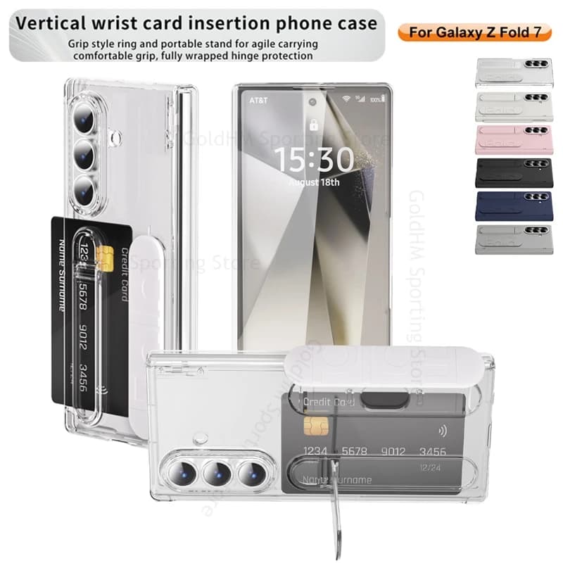 Vertical Wristband Card Slot Kickstand Case For Samsung Z Fold7 5G Invisible Bracket Wrist Stand Cover For Galaxy Z Fold 7 6 5 4
