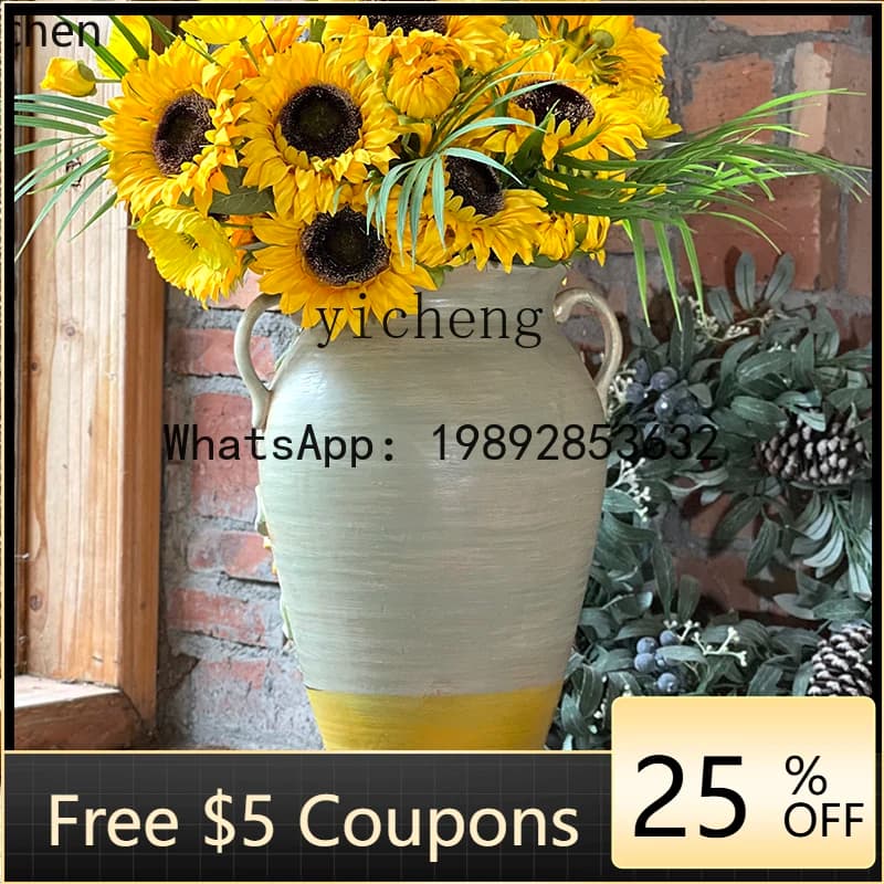 L3-20   painted sunflower ceramic dried flower flower arrangement creative home ornament living room soft light art