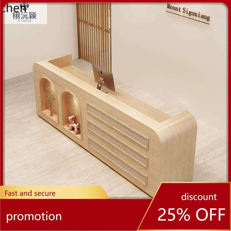 HT Hotel Cashier Desk Bed & Breakfast Front Desk Cabinet Reception Rattan Clothing Cabinet