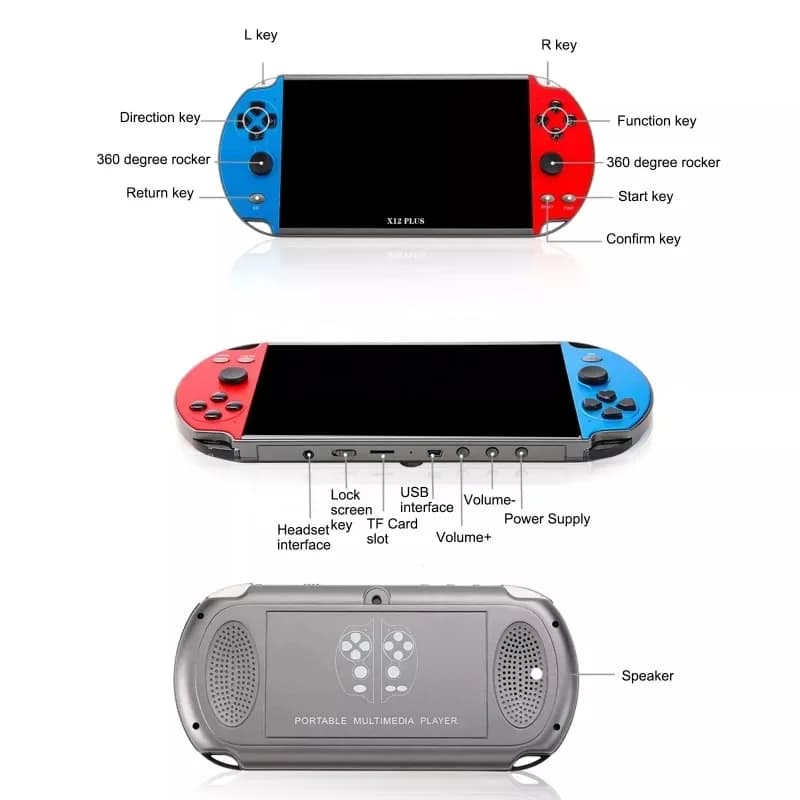 X-12 Plus 7 Inch HD Screen Handheld Game Console | All-in-One Video Player Gift for Children