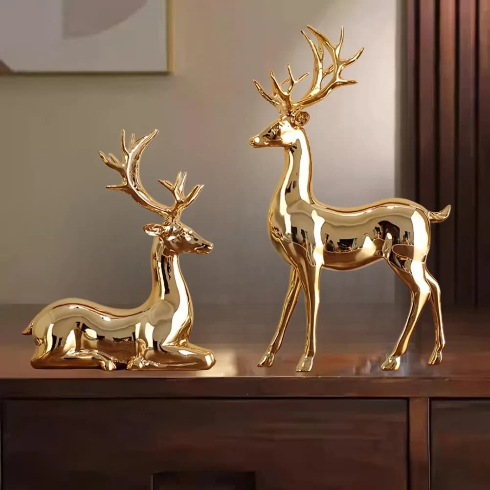 Nordic Christmas Deer Electroplating Resin Double Deer Set Home Office Desktop Decoration High Quality Resin Home Decoration