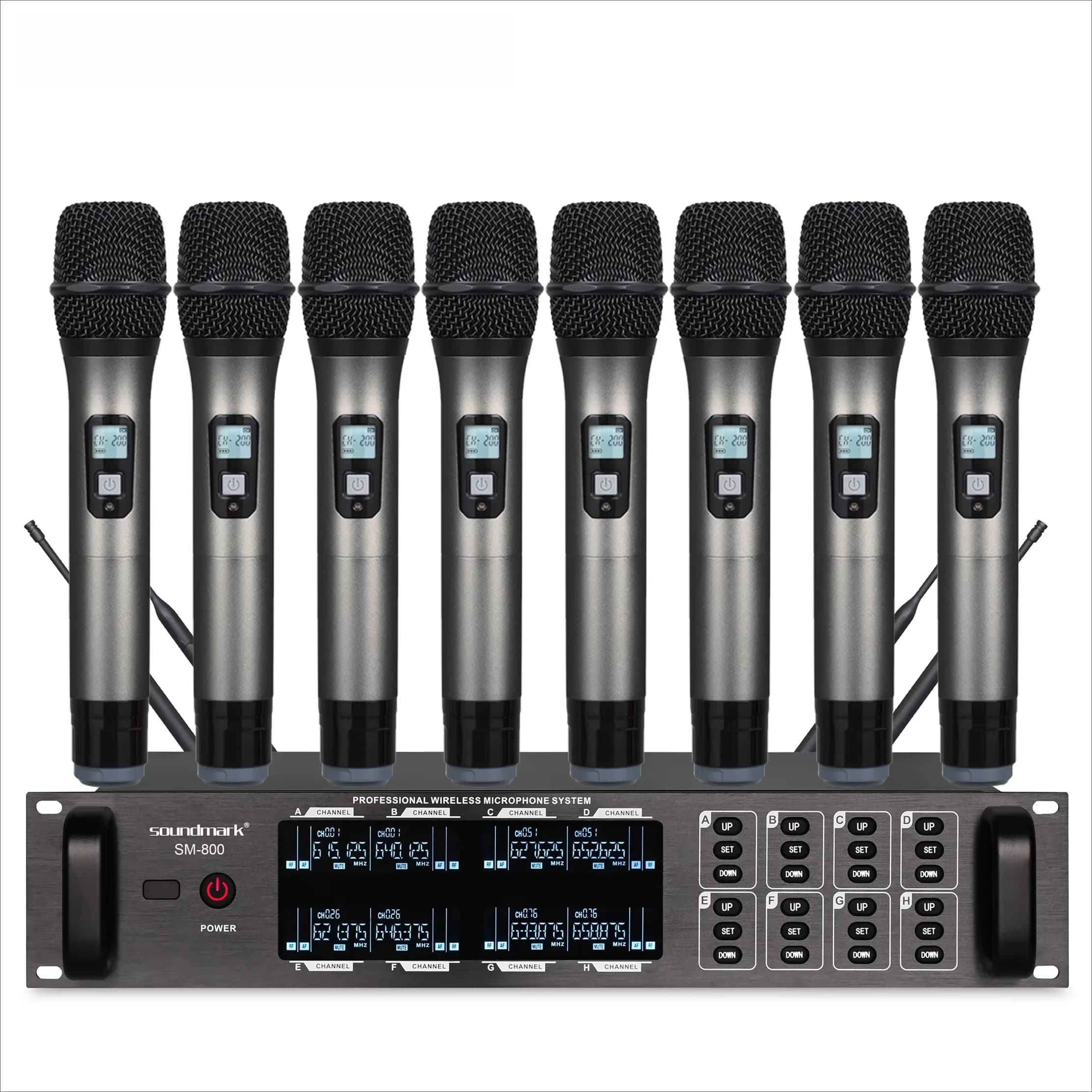SM-800 8-Channel Wireless Conference Table Microphone System Handheld Microphones 2 AA Batteries Volume Control