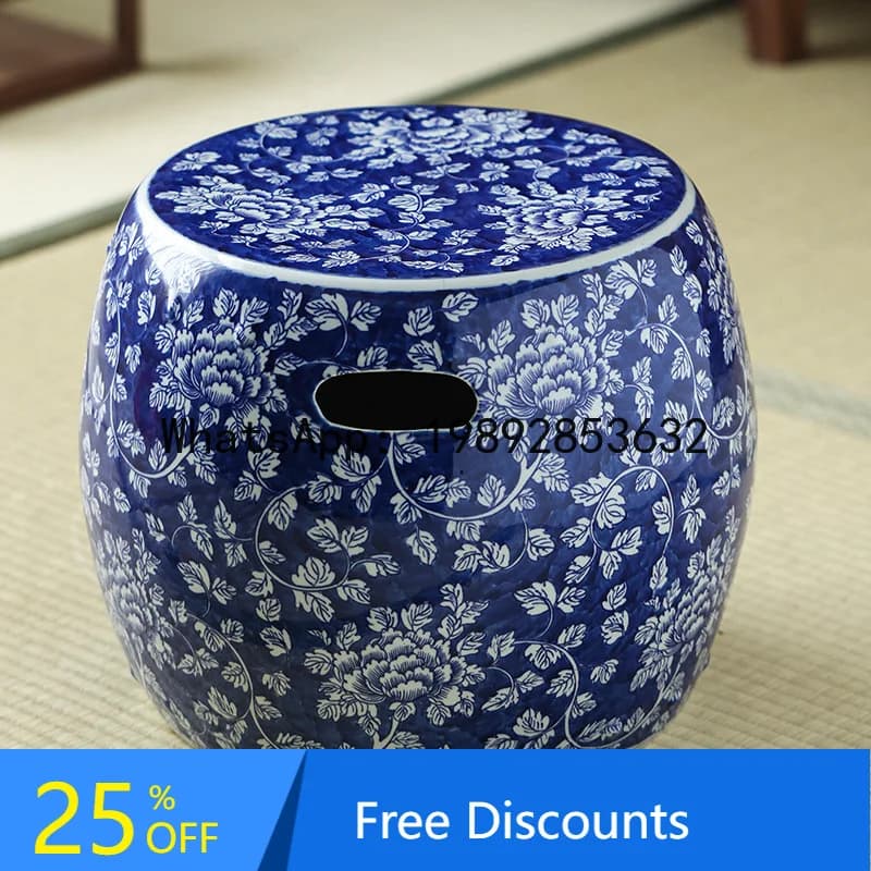 Low Shoe Changing Stool Blue and White Porcelain Stool Porcelain Bench Hand-painted Ceramic Antique-style Ceramic Stool