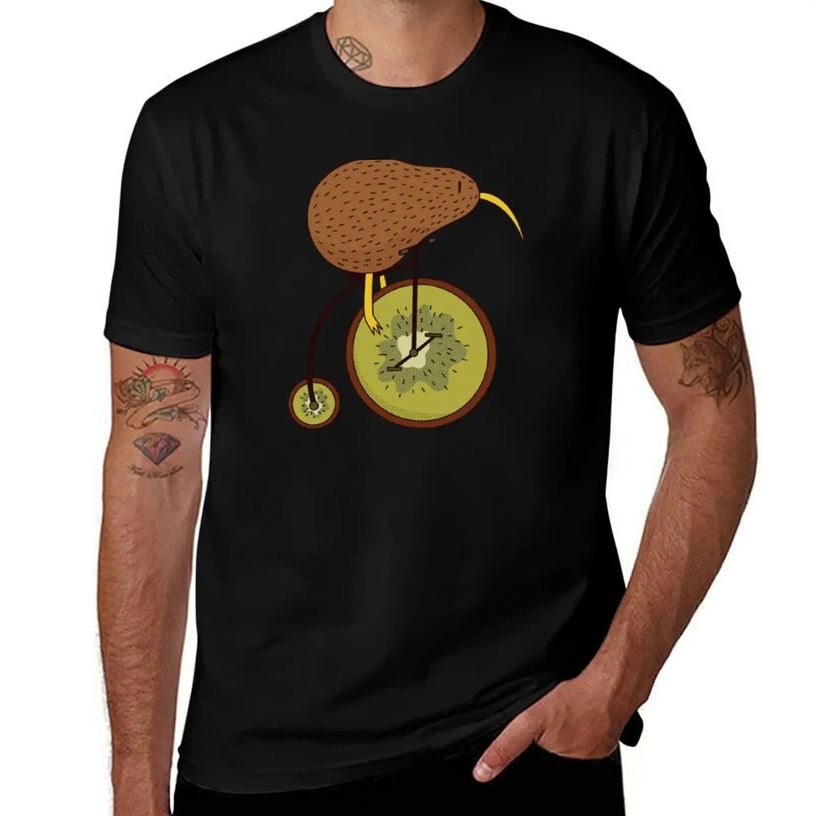 Kiwi bird, kiwi fruit, bicycle, penny farthing T-Shirt man t shirts graphic t shirt man designer