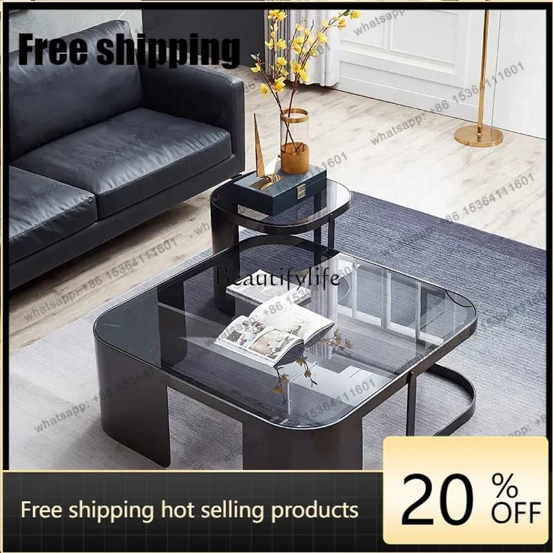 LD Light Luxury Living Room Tempered Glass Coffee Table Square Combination High-end Designer Coffee Table