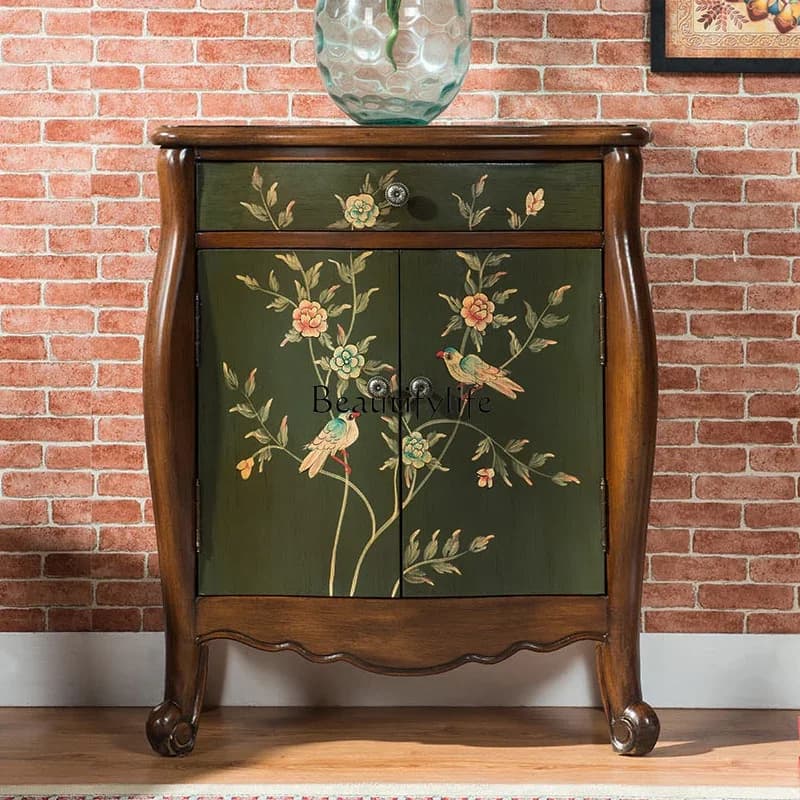 D33American retro painted side cabinet European living room bedroom against the wall Small cabinet length 67 width 33.5 height 7
